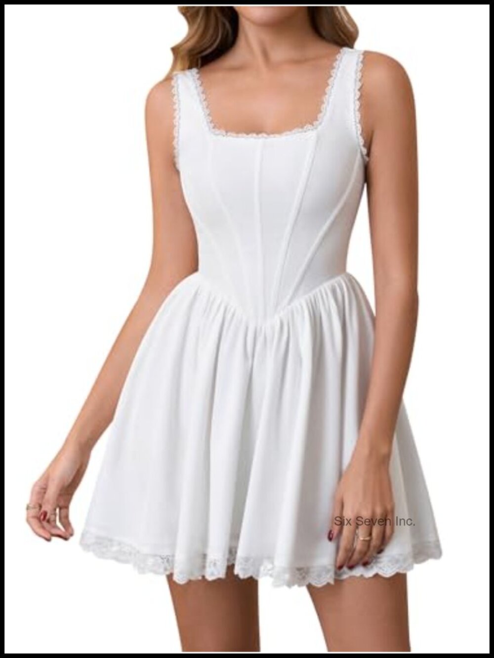 Floral Mini Corset Dress Square Neck Flowy A-Line Lace Up Back for Women